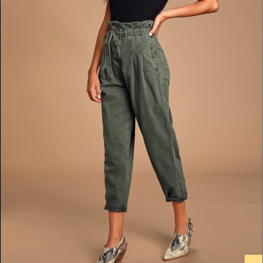 NWT** Free People Olive Green Paperbag Pants